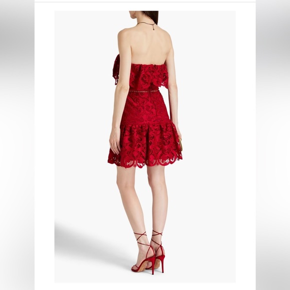 Monique Lhuillier Strapless Red Lace Cocktail Mini Dress | 6 - Picture 3 of 8